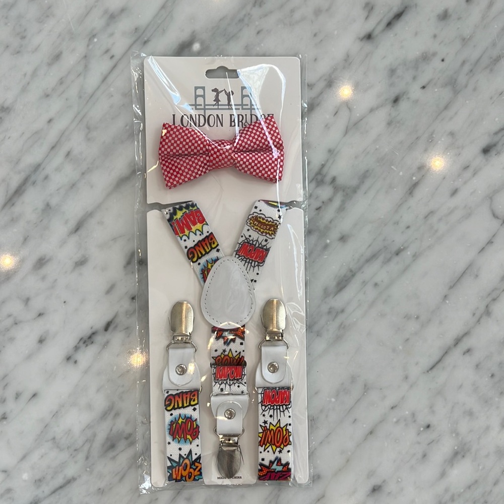 New London Bridge Boys Super Hero Bow tie and Suspender Set